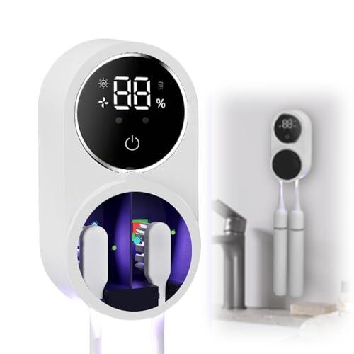 Esterilizador y Soporte para Cepillos de Dientes UV con Sensor Automático, Pantalla LED, Desinfección 99.9% y Secado al Aire, Recargable de Pared para 2 Cepillos