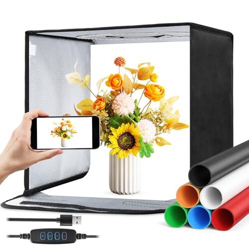 Caja de luz plegable de 30 cm, estudio fotográfico portátil con luces LED regulables y 4 fondos para joyas, cosméticos, fotografía de productos