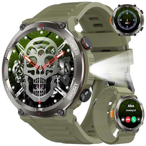 Baolubao Reloj Inteligente Hombre, Smartwatch Hombre con Linterna y Brújula, 1.45" Smartwatch con Llamadas Bluetooth Monitor Sueño, 2 Correas,Pulsera Actividad Impermeable IP68