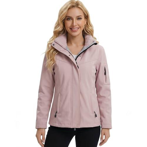 chiguomaoyi Chaquetas impermeables mujer Impermeable con capucha Chaqueta softshell Abrigo funcional informal (Rosa,S)