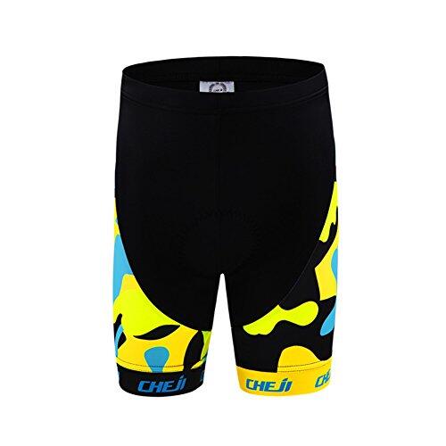 SXSHUN - Camiseta de ciclismo para niño y niña, manga corta, camiseta de manga corta, con 3D, cojín de asiento, deporte, pantalones cortos, bicicleta, Amarillo Pantalones Cortos, 10-11 Años