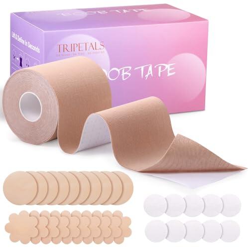 Tripetals Boob Tape 5m, Sujetador Adhesivo Push Up Cinta Pecho Adhesiva para Mujer, Pezoneras Adhesivas Invisibles para Copas A-G