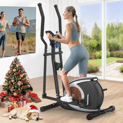 Neezee Bicicleta Elíptica Magnética con 16 Niveles de esistencia, Máquina Elíptica Ultrasilenciosa para el Hogar, Monitor LCD, Portabotellas, Capacidad de Carga de 120 KG
