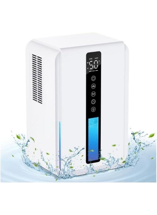 Deshumidificador Electrico Capacidad 2500ML, Deshumidificador Bajo Consumo 3 Velocidades + 2 Modos, Deshumidificadores Descongelación Automática y Autoparada, Programación 6-48 Horas e Iluminación RGB