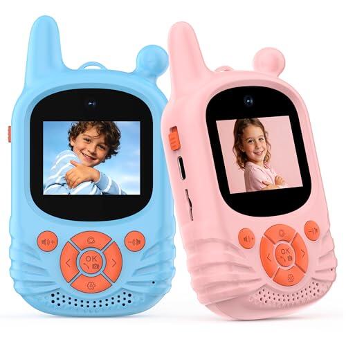Walkie-Talkies de video para niños, cámara Dual HD, 2 piezas, juguete recargable, walkie talkies, recargable, alcance de 300 m, walkie talkie para niños de 3 a 12 años, regalos para