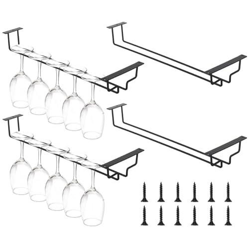 Gykutix 4 Piezas Cuelga Copas 40cm Colgador para Copas de Vino, Soporte Vasos Bar para Colgar Copas con Tornillos para Cocina Bar Restaurante (Negro)