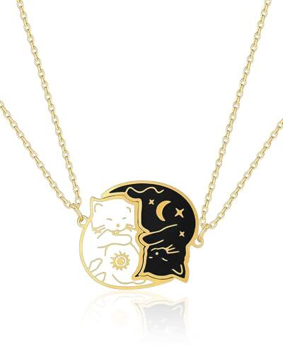 LEEQBCR 2 piezas Mejores amigos,gato a juego collar colgante niñas acero inoxidable gato amistad collar BFF, hermanas colgante collar amistad joyería regalo, para amantes,amigos