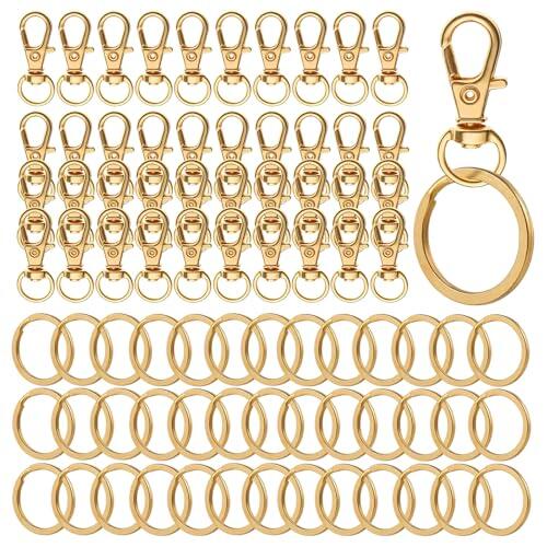 80 Piezas Anillas Llaveros Dorado, 360° Clave Cierres en Metal, Mosquetones para Llaveros, Argollas para Llaveros Desmontable, Giratoria Clave Cierres, para Mochila, Correas Bricolaje Artesanías