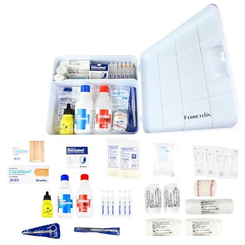 Ferretelix® Botiquin armario de pared con dotacion 280 mm x 250 mm x 100 mm equipado con varios artículos para realizar las primeras curas en caso de emergencia, Botiquín de primeros auxilios