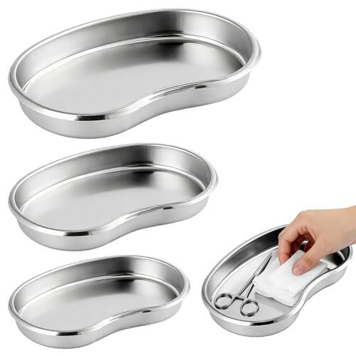 3 bandejas en forma de riñón, bandeja de acero inoxidable, bandeja de riñón de acero inoxidable, bandeja de laboratorio reutilizable, para instrumentos, dental, tatuaje, organizador de cuarto de baño