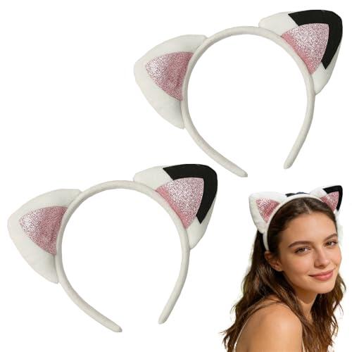 2 Piezas Diadema con Orejas de Gato para Niños, Lindas Diademas de Cabello con Purpurina para Carnaval, Fiesta Temática y Disfraces, Accesorios Infantiles para Niños y Adultos