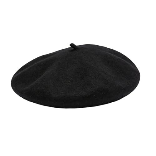 Boina de Lana para Adultos, Francés Sombrero Parisino Mujer Hombre, Boinas para Mujer, Boina de Color Liso, Boinas Vintage Elegante, para Verano, Invierno, Negro