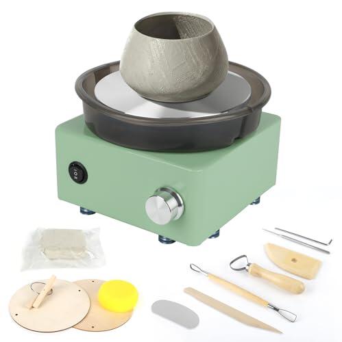Mini Torno de Alfarero Eléctrico, Torno Cerámica para Adultos y Niños ,Torno Cerámica Profesional con Velocidad Regulable, Kit Completo (Plato, Pedal, Herramientas) para Aprender Alfarería en Casa