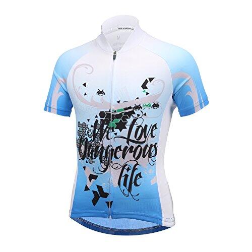 SXSHUN Conjunto de maillot de ciclismo para niños y niñas, manga corta, pantalón de ciclismo con acolchado 3D para el asiento, camiseta de ciclismo, Patrón azul y letras (maillot de ciclismo), 122-128