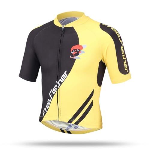 SXSHUN Conjunto de maillot de ciclismo para niños y niñas, manga corta, pantalón de ciclismo con acolchado 3D para el asiento, camiseta de ciclismo, Amarillo+negro (maillot de ciclismo), 122-128