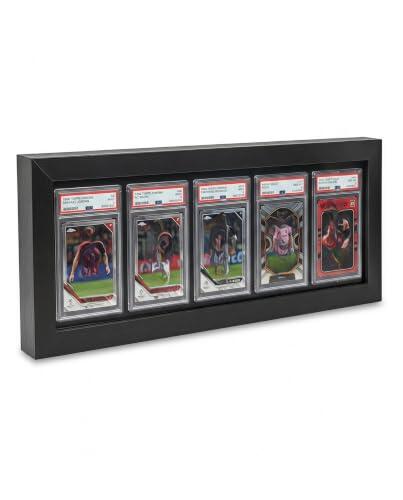 iplusmile Marco de presentación para tarjetas de juego Psa compatible con 5 compartimentos, pared negra y mesa, pantalla de tarjetas, resistente cartas, vitrina para béisbol, fútbol, baloncesto
