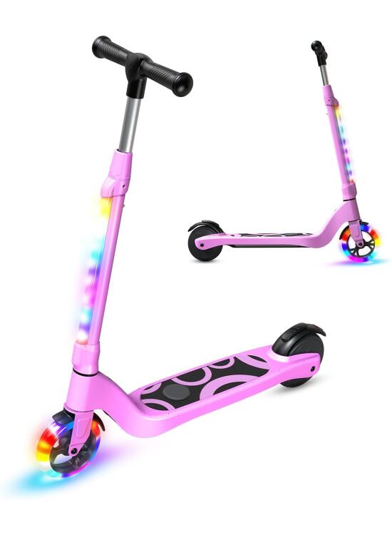 TST Patinete Eléctrico para Niños de 6 a 10 años, con Luces LED, Patinetes Niño con 3 Niveles de Ajuste, Scooter Eléctrico Niños con Ruedas de 5,3" y una Velocidad Máxi 10 km/h y una Carga Máxi 70 kg