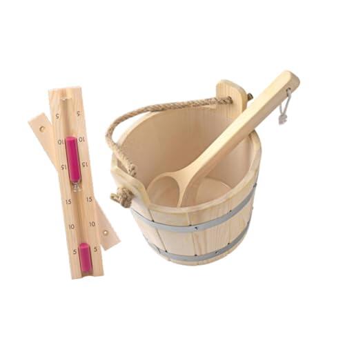 SUIOPPYUW Barriles y cubos de Para madera relajantes de 5 l. Incluye cucharón para sauna y temporizador. Accesorios esenciales para sauna, baño, spa. Adecuado para saunas. Kit herramientas portátil.