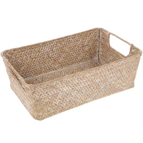 Healeved Cesta de Pan Tejida a Mano de Mimbre Natural, Cesta de Almacenamiento Multifunción para Cocina y Hogar, Tamaño 30x20x10 Cm, Color Desgastado, Contenedor Resistente