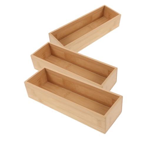 BESPORTBLE Caja Organizadora de Madera sin Tapa 3 Piezas, Organizador Multifuncional para Cocina y Escritorio, Porta Cubiertos y Utensilios, Bandeja de Almacenamiento Abierta