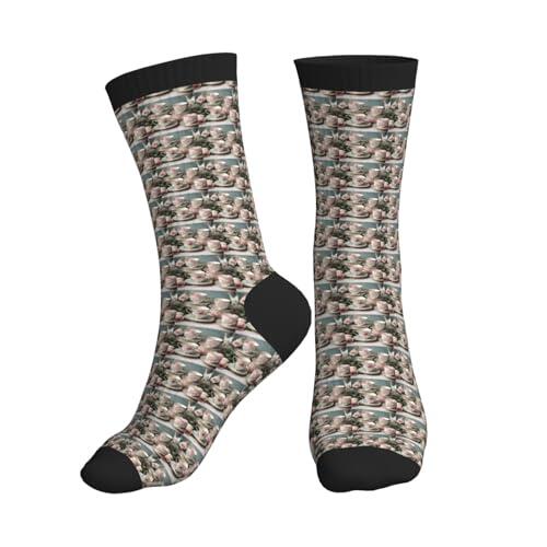 NImongt Tazas de té con rosas con estampado romántico, calcetines deportivos para hombres y mujeres, ligeros, antideslizantes, transpirables, para correr, fitness, 3 Negro, Altoa única