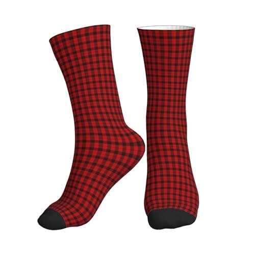 NImongt Calcetines deportivos de tubo medio con estampado a cuadros rojos y negros para hombres y mujeres, ligeros, antideslizantes, transpirables, para correr, fitness, 1 negro., Altoa única
