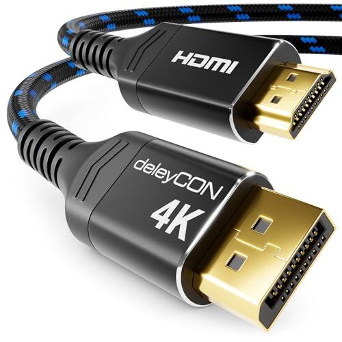 deleyCON 3,0m 4K Cable DisplayPort a HDMI (Para Monitor HDMI, TV, Proyector) - 4K@60Hz - Conectores de Aluminio y Cable de Nylon - Compatible con Ordenadores DP, PC y Tarjetas Gráficas