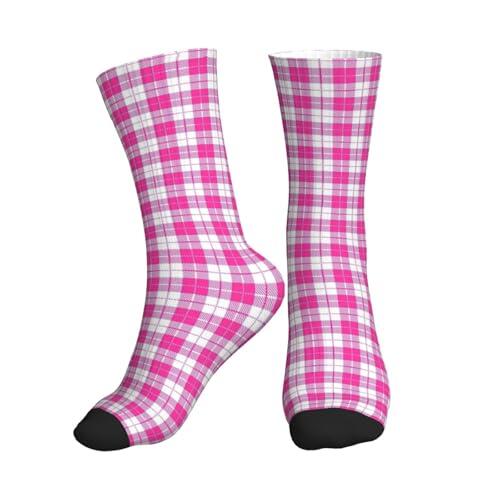 NImongt Calcetines deportivos de tubo medio con estampado a cuadros rosas para hombres y mujeres, ligeros, antideslizantes, transpirables, para correr y hacer ejercicio, 1 negro., Altoa única