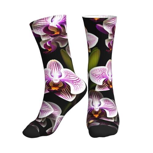 NImongt Calcetines deportivos de tubo medio con estampado de orquídeas para hombre y mujer, ligeros, antideslizantes, transpirables, para correr, fitness, 1 negro., Altoa única