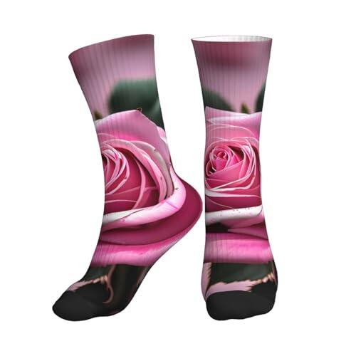 NImongt Calcetines deportivos de tubo medio con estampado rosa y rosa para hombre y mujer, ligeros, antideslizantes, transpirables, para correr, fitness, 1 negro., Altoa única