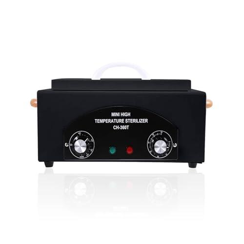 Creacloud Esterilizador manicura profesional, Aire caliente 200°C, calor seco Caja 1,5L 300W, temporizador 0-60 min, para salón de uñas, peluquería y dental (negro)