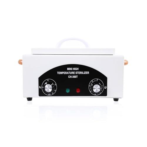 Creacloud Esterilizador manicura profesional, Aire caliente 200°C, calor seco Caja 1,5L 300W, temporizador 0-60 min, para salón de uñas, peluquería y dental