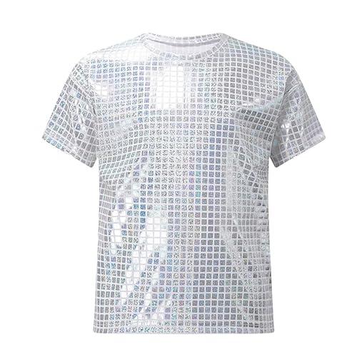 Top Lentejuelas Niñas Niños Camiseta Manga Corta Crop Top Brillante De Baile Latino Deportivo Camiseta Jazz Hiphop Disfraz Fiesta Actuación