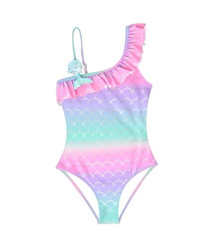 Traje de Baño para Niñas Bañador de Una Pieza con Volantes Traje de Baño Unicornio Ropa de Playa para Niñas de 2 a 14 Años (4-6 Years, LA721-Pink Blue)