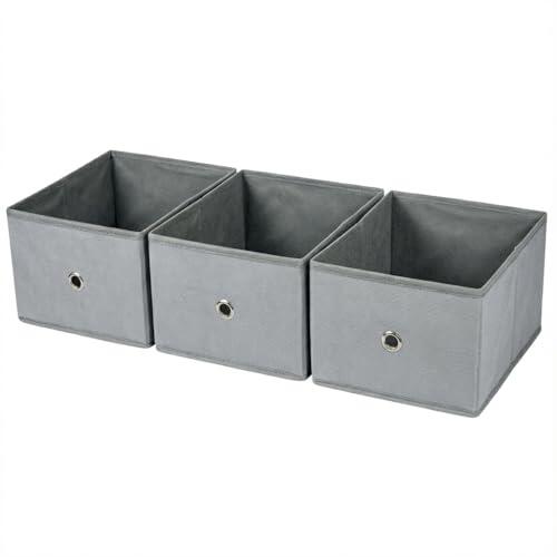 IMAXWAVE 3 Cajas de Almacenamiento Plegable de Tela 26.5x26.5x13 cm Gris – Organizador para Armario y Estantería – Cubo de Almacenaje Resistente con Ojal Metálico para Hogar y Oficina