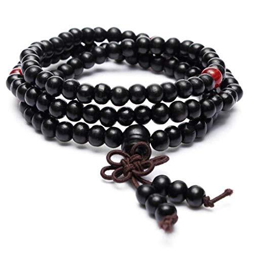 Pulseras del Rosario de Perlas de Madera de 8 mm Pulsera de Perlas de Oración de Madera Negro