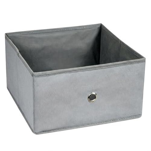 IMAXWAVE Caja de Almacenamiento Plegable de Tela 26.5x26.5x13 cm Gris – Organizador para Armario y Estantería – Cubo de Almacenaje Resistente con Ojal Metálico para Hogar y Oficina