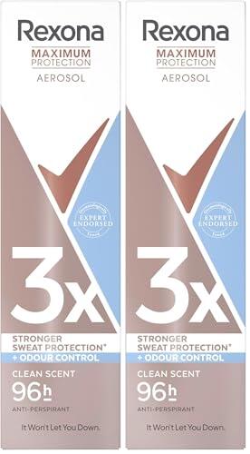 Rexona Maximum Protection Desodorante Aerosol Antitranspirante para mujer Clean Scent, 150 ml (Paquete de 2)