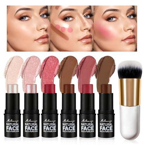 6 PCS Juego De Barras De Maquillaje, Colorete En Crema Contour Stick Iluminador En Stick, Trio Maquillaje Facial, Define Los Pour Mulos y Esculpe el Rostro, Para Todas Las Pieles, Impermeable