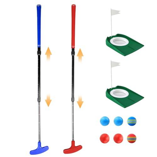 Juego de putter de golf ajustable (rojo y azul), ambidiestros para zurdos y diestros, mini juego de golf, ayudas profesionales para entrenamiento de golf y accesorios de golf para niños y jóvenes