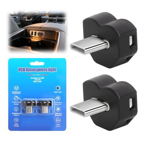 VOSSOT 2 PCS Luz USB C con orientación Ajustable en 5 direcciones luz USB c Coche 8 Colores RGB con Modo Fijo o automático iluminación led Interior Type-c para Coche Ordenadores Dormitorio y Camping