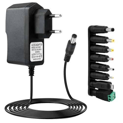 Adaptador 9V 2A Universal, Fuente Alimentacion CA 220V 230V a CC 9V 2000mA 1500mA 1000mA 500mA 5,5 * 2,1mm con 8 Conectores Transformador CA/CC 100-240v 50-60Hz para Tiras LED Cámaras CCTV Router TV