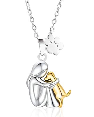 SCJJZ Collar de perro y niña, Collar de abrazo con colgante de pata de perro, para niñas, hijas, madres y amigas, Regalo para amantes de los perros
