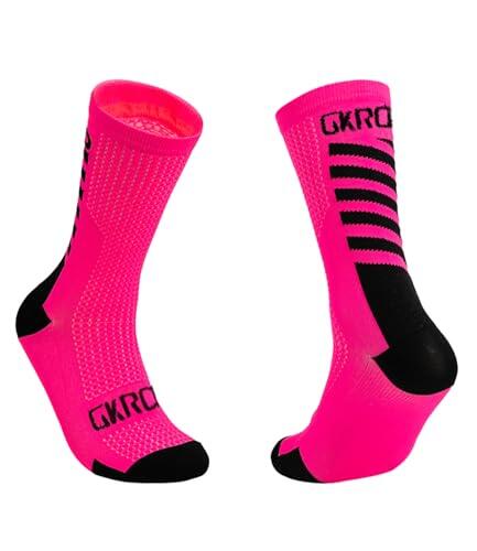 GKRQ Calcetines de ciclismo para hombre y mujer, transpirables, de nailon, longitud media hasta el tobillo, calcetines deportivos para bicicleta de montaña y ciclismo, color rosa, azul, rojo y negro