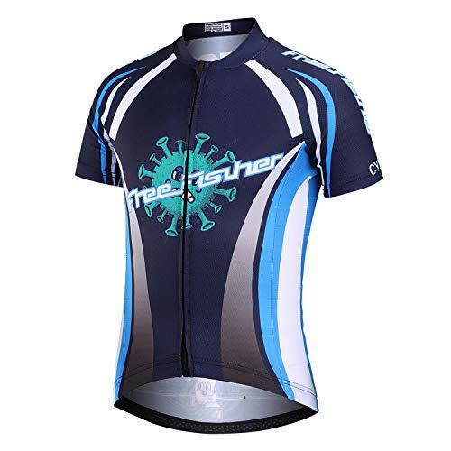 SXSHUN Maillot de ciclismo para niños y niñas, con acolchado 3D, manga corta, pantalones de ciclismo, ropa de ciclismo, Azul oscuro (radtrikot), 134-140