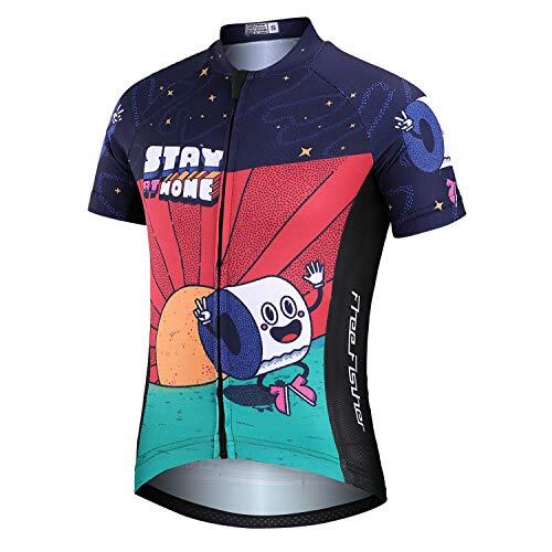 SXSHUN Maillot de ciclismo para niños y niñas, con acolchado 3D, manga corta, pantalones de ciclismo, ropa de ciclismo, Azul oscuro+rojo (radtrikot), 134-140