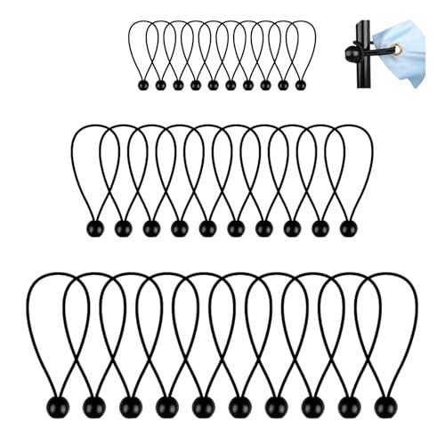 Paquete De 30 Tensores Elásticos 10/15/20 Cm con Bola para Toldos Y Lonas - Cordones Negros Resistentes con Protección UV para Tiendas De Campaña Y, Durabilidad Exterior Y Alta Elasticidad