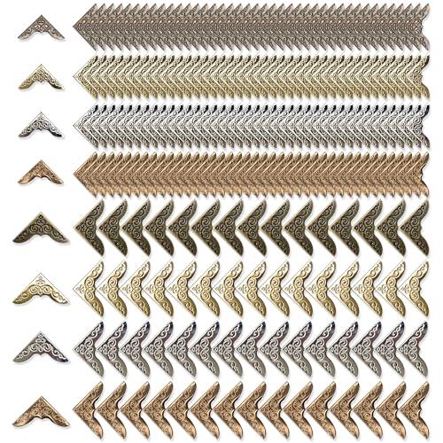 220 Piezas Protector Metálico para Esquinas de Libros, 2 Tamaños 4 Colores Protección Cantos, para Cuadernos Álbumes de Fotos Scrapbooking