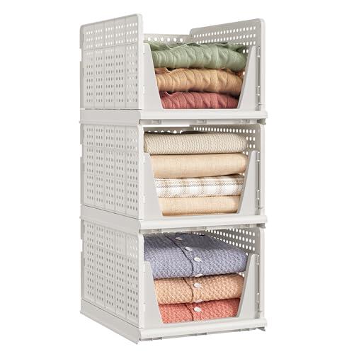 SONGMICS Organizador de Armario Apilable, Juego de 3, 33 x 43 x 73 cm