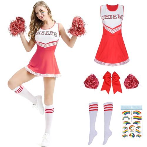 Disfraz de animadora para mujer para adultos, disfraz de animadora, disfraz de animadora, disfraz de animadora musical de la escuela secundaria, pompones de animadora para carnaval, fiesta, cosplay